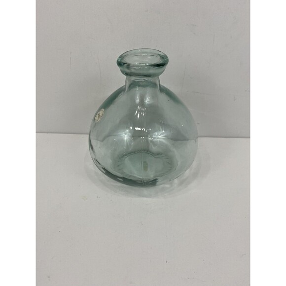 Vidrios San Miguel Spain 100% Recycled Glass Hand Made Vase 7.5" Round Clear - Picture 6 of 9